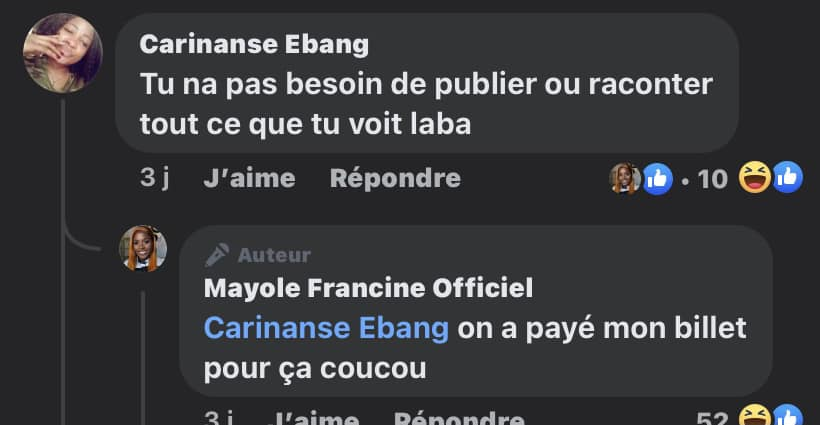 "On a payé mon billet pour ça" : Mayole Francine se défend face aux accusations (photos)