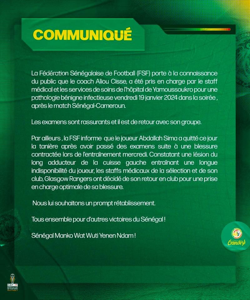 CAN 2023 : Après son hospitalisation, la fédération sénégalaise donne enfin les nouvelles d'Aliou Cissé