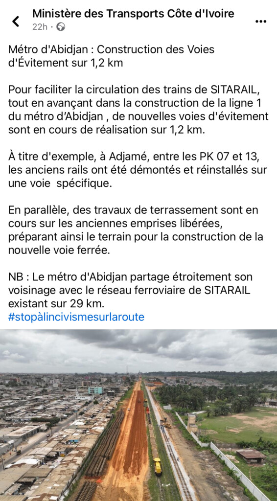 Construction du métro d’Abidjan : voici les nouvelles voies d’évitement