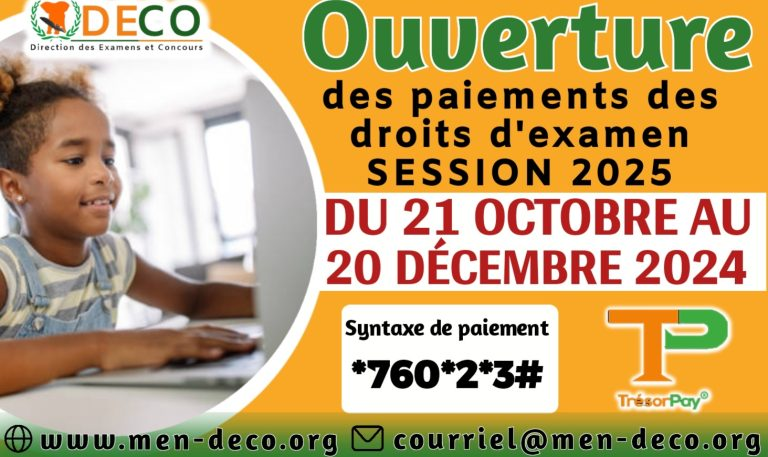 Examens 2025 : comment effectuer le paiement des droits d'inscription pour le CEPE, BEPC et BAC