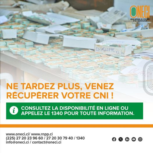 ONECI : plus de 3 000 CNI vous attendent, voici comment vérifier son statut