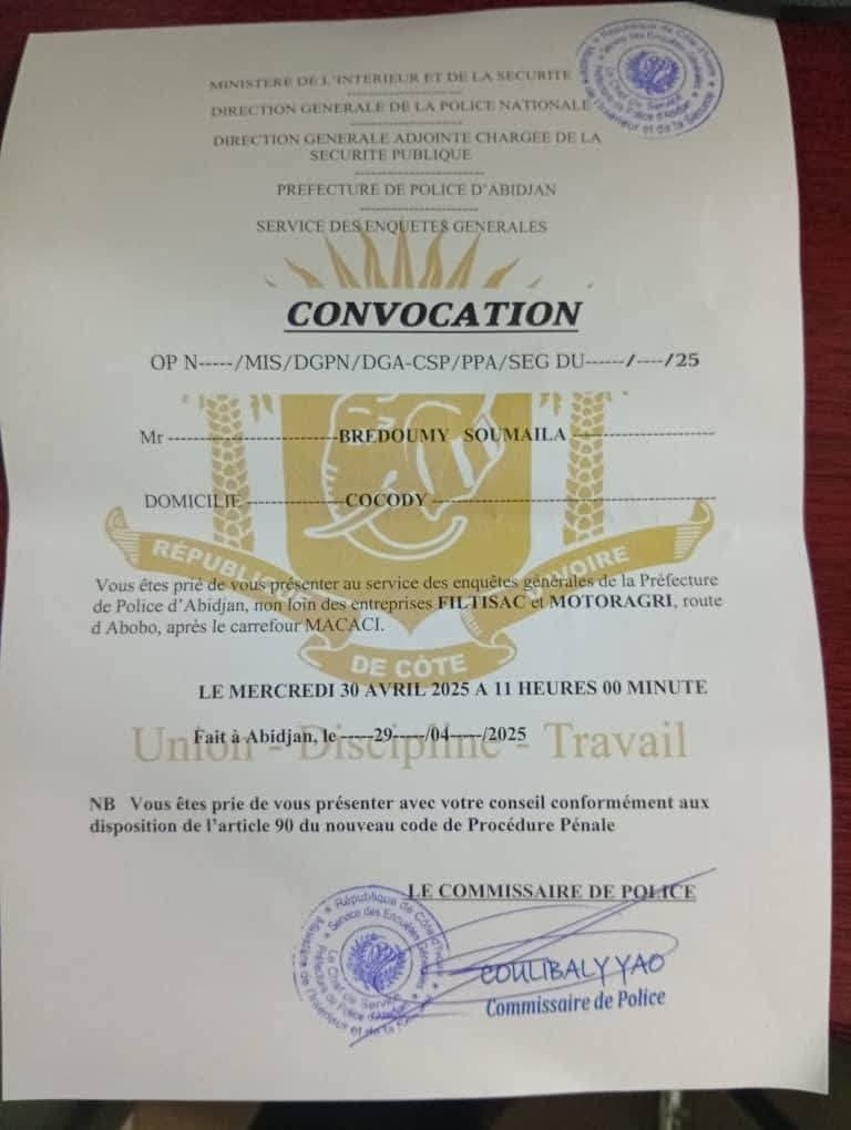 PDCI-RDA : Soumaïla Brédoumy convoqué par la police d’Abidjan 
